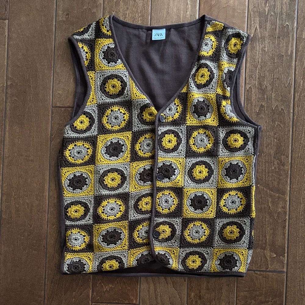 Zara Men’s Crochet Vest - Yellow and Gray